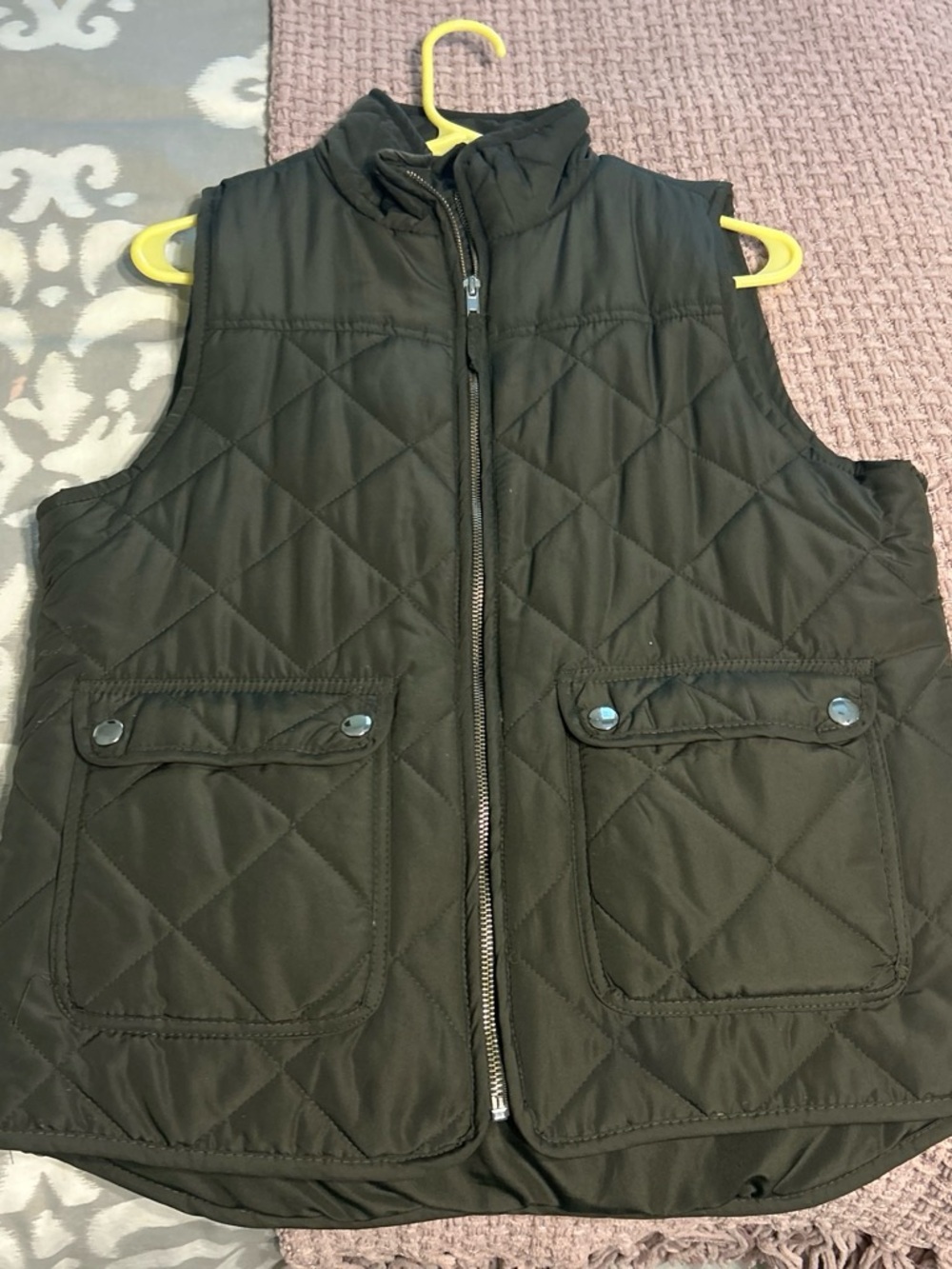 Thread & Supply Olive Green Quilted Vest with Stand Collar